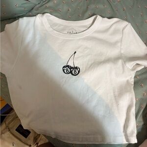 PacSun White Crop Tee with Black Cherry Graphic